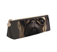 Pretty Pug Printed Leather Pencil Case Triangle Pen Pencil Pouch Office Large Pencil Bag Stationery Box for Men Women Teens Students