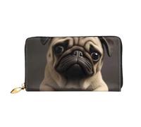 Pretty Pug Printed Leather Wallet for Men Women, Long Clutch Handbag with 12 Card Holder and 3 Money Clip