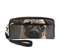 Pretty Pug Printed Makeup Bag for Women Travel PU Leather Cosmetic Bag with Wristlet Toiletry Bag