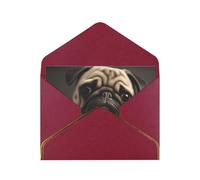 Pretty Pug Printed Pearl Paper Greeting Card, Dark Red - Folded Blank Cards with Gold Trim for Weddings, Birthdays, Christmas