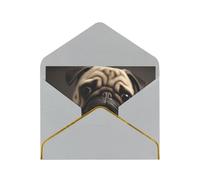 Pretty Pug Printed Pearl Paper Greeting Card, Light Grey - Folded Blank Cards with Gold Trim for Weddings, Birthdays, Christmas