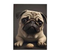 Pretty Pug Printed Wooden Puzzle 500 Piece, Cute Puzzle Game in Plastic Box for Family Entertainment and Brain Training Gifts