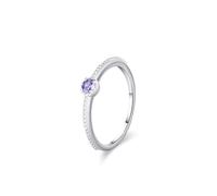 Pretty Rings, Band Rings for Women Stackable Simple Solitaire 0.1ct Round Amethyst 9K White Gold Size L 1/2