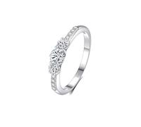 Pretty Rings, Bridal Rings Elegant Thin Ring with Round Moissanite 4mm Silver 9K White Gold Size M 1/2