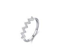 Pretty Rings, Engagement Rings for Women Simple Wave Design with Round Moissanite 18K White Gold Size R 1/2