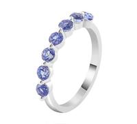 Pretty Rings for Women, 14K White Gold Rings for Women with 7Pcs Violet Round Moissanite Size R 1/2