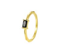 Pretty Rings for Women, Anillo de Compromiso para Mujer de Oro Delicate with Black Rectangle Shape Agate 9K Yellow Gold Size M 1/2