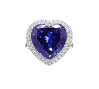 Pretty Rings for Women, Cute Ring 4 Prong Heart Shaped 4ct Created Sapphire and Moissanite Silver Blue 14K White Gold Size U 1/2