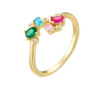 Pretty Rings for Women, Cute Rings Set Open with Lab Created Emerald Rubin Pink Sapphire and Topaz 9K Yellow Gold Size S 1/2