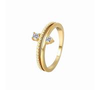Pretty Rings for Women, Gold Rings Dainty 2 Layered Vintage Ring with Round Shape Moissanite 14K Yellow Gold Size K 1/2