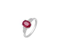 Pretty Rings for Women, Her Wedding Ring with Oval Ruby and Diamond 18K White Gold Size P 1/2