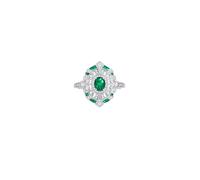Pretty Rings for Women, Ring for Women Engagement Silver Geometric with 0.35Ct Emerald and Diamond 18K White Gold Size N 1/2
