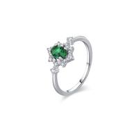 Pretty Rings for Women, Rustic Wedding Band with Created Emerald and Diamond Silver Pt950 Size R 1/2