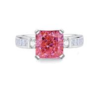 Pretty Rings for Women, Silver Eternity Ring Ring with 8X8mm Square Padparadscha and Moissanite 9K White Gold Size S 1/2