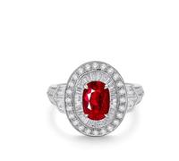 Pretty Rings for Women, Silver Wedding Ring 4 Claws Oval with 2.74Ct Created Ruby and Moissanite 18K White Gold Size S 1/2