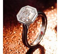 Pretty Rings for Women, Wedding Ring for Women Platinum Geometric with 2Ct Octagon Moissanite Size P 1/2