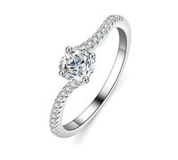 Pretty Rings for Women, Western Ring with 0.5ct Lab Created Diamond Silver 18K White Gold Size S 1/2