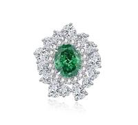Pretty Rings for Women, White Gold Wedding Band for Women Luxury 5ct Oval Lab Created Emerald with Moissanite Platinum 950 Size V 1/2