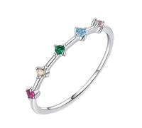 Pretty Rings for Women, White Gold Wedding Band Ladies 9K Dainty Stackable with Colorful Round Shape Gemstone Size R 1/2