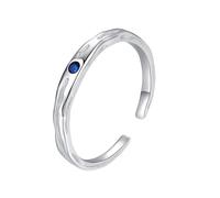 Pretty Rings for Women, Woman Rings Vintage Texture Open Ring Adjustable with Blue Round Shape Sapphire 14K White Gold Size T 1/2