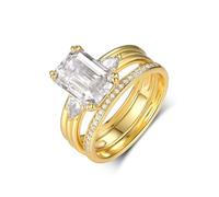 Pretty Rings for Women, Women's Engagement Ring 3 Ring Set with Rectangular Shape 3.5ct Moissanite 14K Yellow Gold Size U 1/2