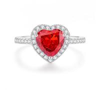 Pretty Rings for Women, Women's Engagement Ring 4ct Heart Lab Created Ruby with Moissanite 18K White Gold Size P 1/2