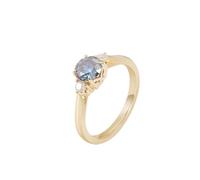 Pretty Rings for Women, Womens Rings Jewelry with Round Blue Moissanite 1Ct 14K Yellow Gold Size K 1/2