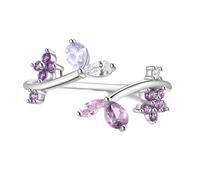 Pretty Rings for Women, Women's Wedding Band 9K White Gold Leaf Open Ring Adjustable with Purple Pear Amethyst Size P 1/2