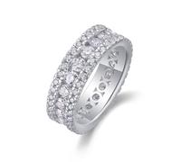 Pretty Rings for Women, Women's Wedding Ring 3 Rows Of 2mm Moissanite Ring Silver 18K White Gold Size Q 1/2