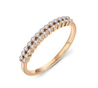 Pretty Rings, Rose Gold Plated Rings 14K Simple Double Row Design with Round Diamond 0.2Ct Size I 1/2