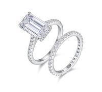Pretty Rings, Silver Engagement Ring 2 Rings Set with Rectangle Moissanite Platinum Size Q 1/2