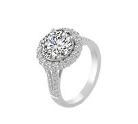 Pretty Rings, Stackable Rings for Women Silver 4 Prongs Round with 2Ct Moissanite 9K White Gold Size T 1/2