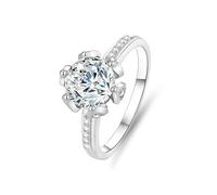 Pretty Rings, Wedding Rings Round White Gold with 2ct Moissanite Platinum 950 Size I 1/2