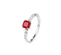 Pretty Rings, Woman Ring Thin Simple Design 4 Claw Square Lab Ruby 0.7Ct with Round Moissanite 9K White Gold Size P 1/2