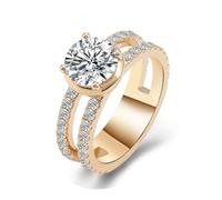 Pretty Rings, Women's Wedding Ring Double Layered with 3Ct Round Shape Moissanite 18K Yellow Gold Size O 1/2