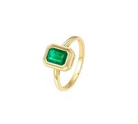 Pretty Rings, Yellow Gold Anniversary Rings for Women 14K with 0.7Ct Rectangle Emerald Size L 1/2