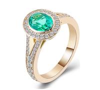Pretty Rings, Yellow Gold Ring Sets for Women 14K Oval with Green Lab Created Emerald Size Q 1/2