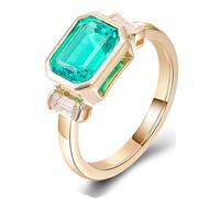 Pretty Rings, Yellow Gold Ring Thick 18.1K Geometric with 2Ct Emerald Lab Created Emerald Size L 1/2
