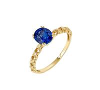 Pretty Rings, Yellow Gold Ring Thin 9K Hollow X Cross Band with Oval Shape Sapphire 0.8Ct Size I 1/2