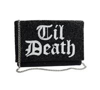 Pretty Robes TIL DEATH Beaded Clutch Purse for Wedding Day for Bachelorette Party, Bridal Shower & Engagement Gifts for Bride, Black, S