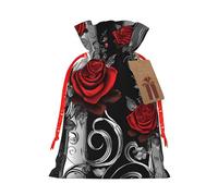 (pretty roses) Large Reusable Burlap Pouches Rustic Wedding Favor Xmas Bags Drawstring Gift Sacks Bulk Party. M Size