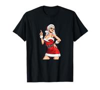Pretty Santa Girl Costume with Sunglasses and Xmas Hat T-Shirt