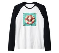 Pretty Santa Pool Party with Ring for Vacation Lovers Raglan Baseball Tee
