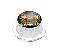 Pretty Singapore City View with Lion and Flag Graphic PopSockets PopGrip for MagSafe