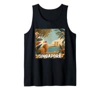 Pretty Singapore City View with Lion and Flag Graphic Tank Top