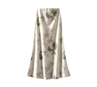 Pretty Skirt For Women Die Dye Print Satin Long Skirt Female Elegant High Waist Bodycon Fashion Skirts L Apricot