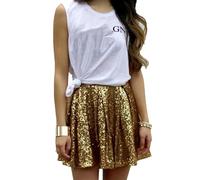 Pretty Skirt For Women Skirts Woman Trend Women'S Fashion High Waist Pleated Solid Color Short Skirt Loose Sequin Skirt S Gold