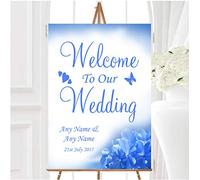 Pretty Sky Blue Flower Personalised Any Wording Welcome to Our Wedding Sign