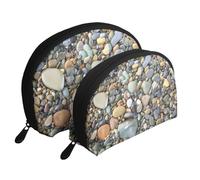 Pretty Stones Portable Shell Cosmetic Bag Set - Travel Makeup Organiser with Zipper & Inner Compartments