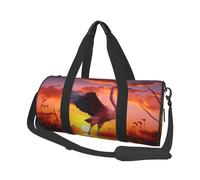 Pretty Sunset Flamingo Travel Duffle Bag Carry On Weekender Overnight Bag Sport Gym Bag for Women Men Foldable Travel Duffle Round Duffle Bag for Travel Sports Gym, Black, One Size